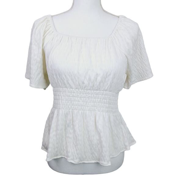 Madewell SZ M Crinkle-Knit Square-Neck Smocked Top NWT $65.00 - Picture 2 of 6